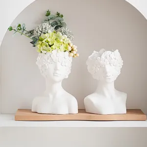 Elegant minimalist Nordic white ceramic bust vase set for creative artistic home decor