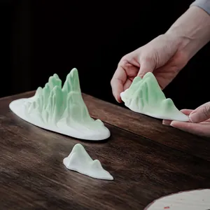 Zen-style ceramic mountain landscape ornaments with green peaks for home and desk decor