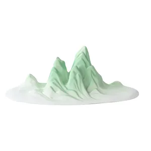 Exquisite green ceramic mountain range figurine for minimalist Zen style home decor
