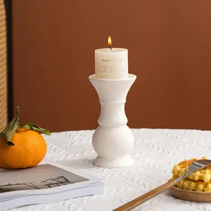 Modern white speckled ceramic candle holder for minimalist home table interior decor