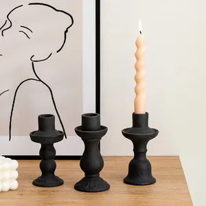 Nordic vintage black ceramic candle holders set for minimalist home tabletop decoration