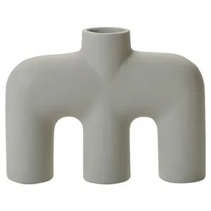 Jarrón de arte de cerámica gris moderno con diseño minimalista de tres pilares decor