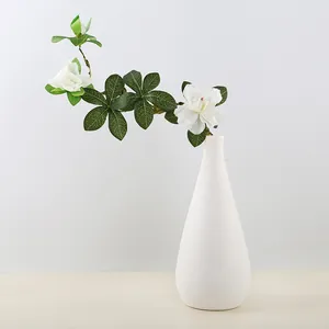 Nordic minimalist white ceramic vase with artificial azalea branch for modern home decor