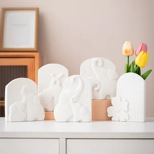 Modern Minimalistisch Weiß Keramik Elefant Vase Nordisch Relief Blumen Ornament Für Wohnzimmer Büro Schreibtisch Dekoration Einweihungsgeschenk