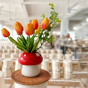 Handgemalte Keramik Pilz Vase Französischer Ins-Stil Gepunktet Dekorative Blumentopf Hydroponische Desktop Home Ornament Tischdekoration Kunsthandwerk