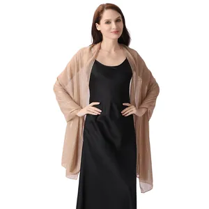Elegant champagne chiffon shawl with silver silk and sparkling rhinestones for evening.