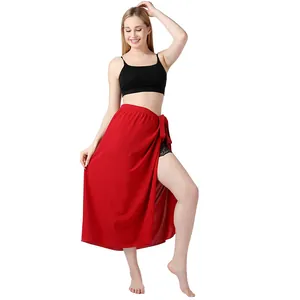 Damen Einfarbig Einsteiler Strand Sarong Wickelrock Polyester Bikini Strandkleid Schnürung Hoher Schlitz Sommerurlaub Langer Rock