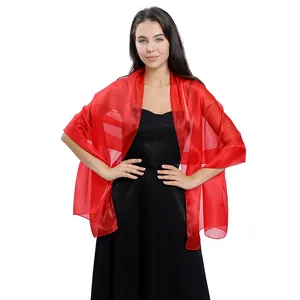 Elegante scialle rosso trasparente da sposa per abiti da sera, stola leggera.