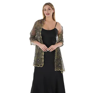 Elegant black and gold sequin floral embroidered shawl for evening gowns and weddings