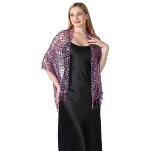 Purple sequin embroidered shawl wrap for party evening dresses and formal events.