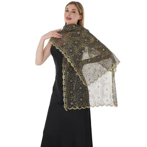 Elegant floral sequin embroidered lace shawl wrap for bridal and evening dresses.