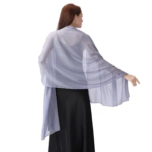 Back view of a lavender chiffon shawl with silver shimmer and rhinestones