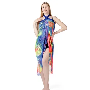 Bunte Batik-Spitzen-Strandwickel-Sarong-Bikini-Abdeckung für Frauen Vorderansicht.
