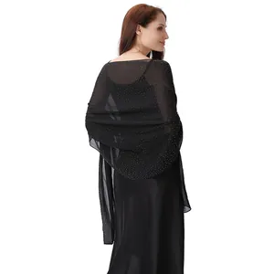 Eleganter schwarzer Chiffon-Schal mit Sternenhimmel-Strasssteinen für Abendkleider