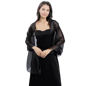 Elegante stola in organza nera trasparente per abiti da sera formali e abbigliamento sposa