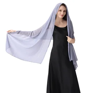 Elegant lavender chiffon shawl with silver silk thread and sparkling rhinestones
