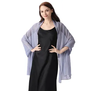 Elegant chiffon shawl with silver silk and rhinestones for evening dress or wedding.