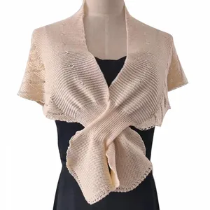 Elegant cream knitted shawl wrap for evening dresses and cheongsams shown on a mannequin