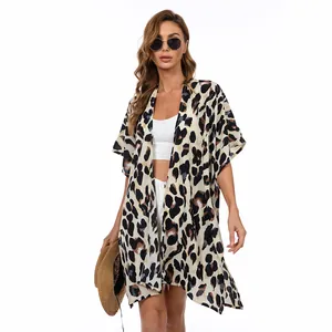 Cardigan Kimono da Donna Taglie Forti con Stampa Leopardata Copricostume da Spiaggia Estivo Protezione Solare Larga