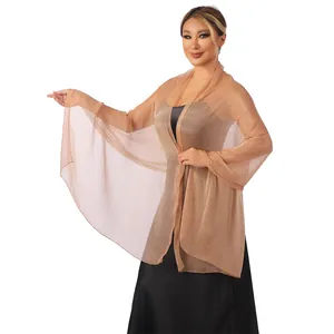 Elegant champagne shimmering tulle shawl wrap for bridesmaid or formal evening gowns