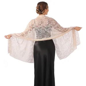 Back view of elegant champagne floral lace shawl for evening gowns and bridal wear