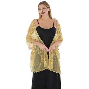 Eleganter goldener Netzschal mit Schmetterlings-Pailletten-Stickerei für Abendkleid
