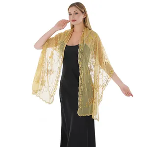 Eleganter goldener Pailletten-Schal mit Schmetterlings-Stickerei für Abendkleider