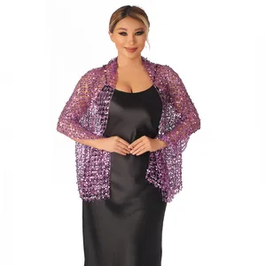Elegant purple sequin mesh shawl wrap perfect for evening party and formal dresses.