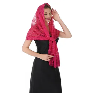 Élégant châle en dentelle magenta avec paillettes et pompons pour soirées et fêtes