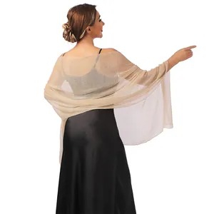 Elegant champagne sheer shawl wrap for wedding guest and bridesmaid evening dress detail