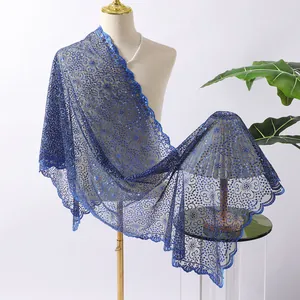 Elegant blue floral sequin lace shawl wrap accessory for evening dresses and weddings