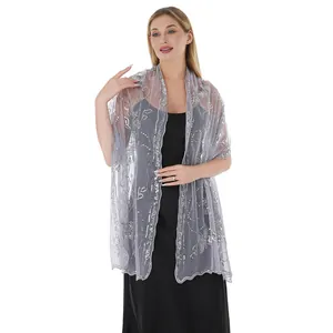 Eleganter grauer Schal mit Pailletten-Stickerei für Abendkleider und Hochzeiten