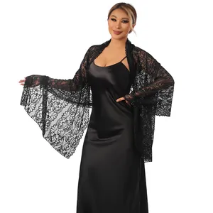 Elegant black lace shawl with rhinestones, perfect for evening dresses or wedding parties.