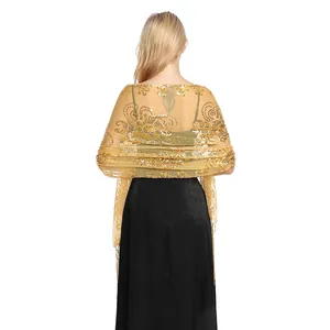 Elegant gold sequin tassel shawl wrap for evening wedding party dress accessories