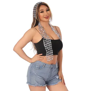 Silver shimmering multi-functional mesh scarf worn as a headpiece and necklace