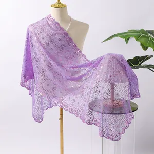 Elegant purple sequin floral embroidered lace shawl wrap for bridal evening dresses