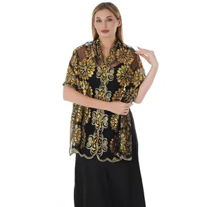 Elegante scialle da sera nero con ricamo floreale in paillettes dorate per abiti formali