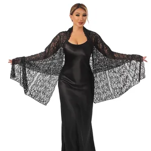 Elegant black lace shawl with delicate floral patterns and shimmering rhinestones