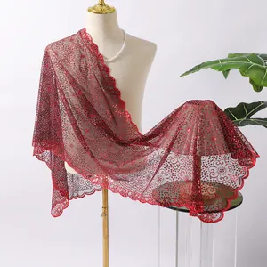 Elegant red sequin floral lace shawl wrap for wedding guest and evening gown accessories