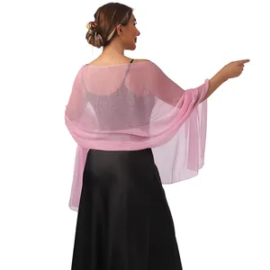 Back view of a lightweight pink sheer shawl for elegant evening gowns and parties.