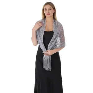 Élégant châle argenté à paillettes et franges pour robes de soirée et événements