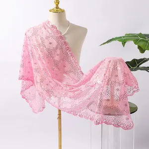 Elegant pink sequin lace shawl with plum blossom embroidery for wedding evening dresses