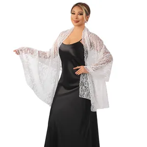 Detailed view of white floral lace shawl wrap for bride bridesmaid party dresses