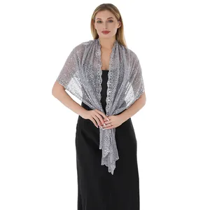 Elegant silver lace shawl with plum blossom sequins for wedding or evening dress.