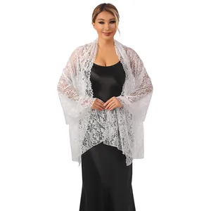 Elegant white lace shawl wrap for bridal or evening party dress detail