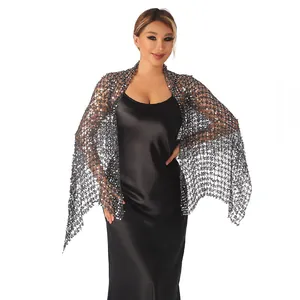 Elegant sparkling silver sequin shawl wrap for evening parties and gala dinner events.