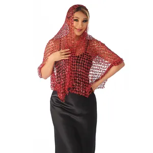 Elegant red sequined mesh shawl wrap for evening parties and special festive gala occasions