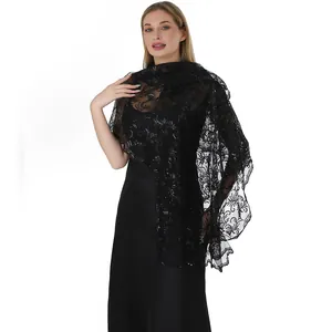 Elegant black lace shawl featuring phoenix tail sequin embroidery for evening party