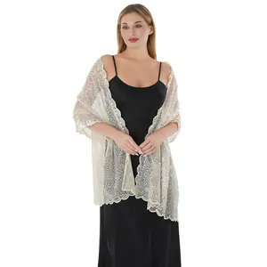 Elegant champagne sequin floral shawl wrap detail for wedding evening party dresses