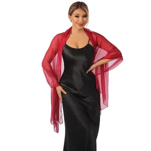 Elegant red sheer evening shawl stole for wedding guest or bridesmaid in black dress